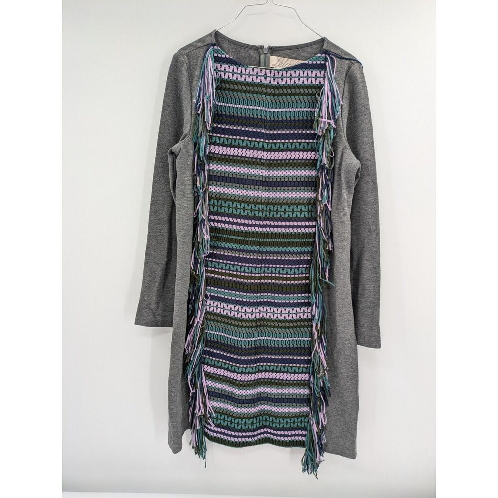 Lela Rose Fringe Wool Tunic Dress Gray Size 14